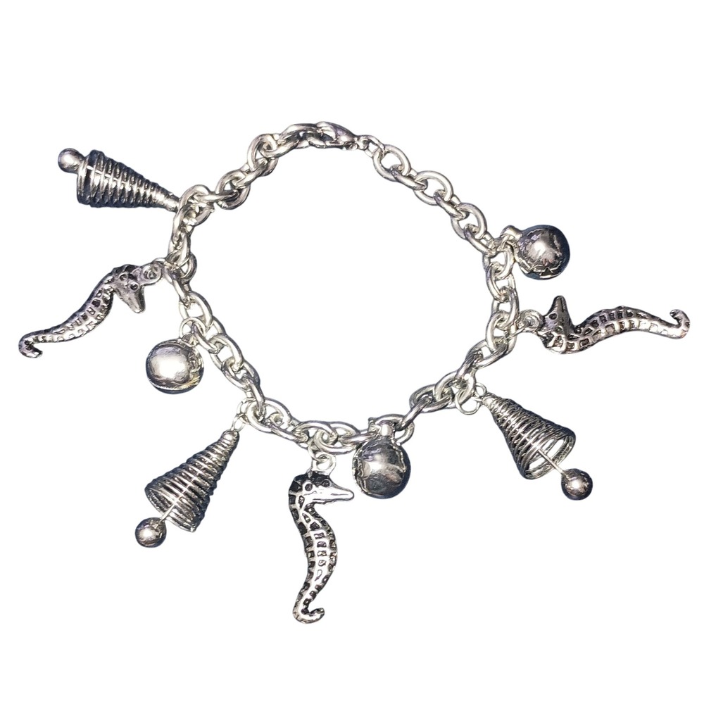 Charm Bracelet Silver Tone Seahorse Shell Ball Marine Jewelry‎ SKUJ032